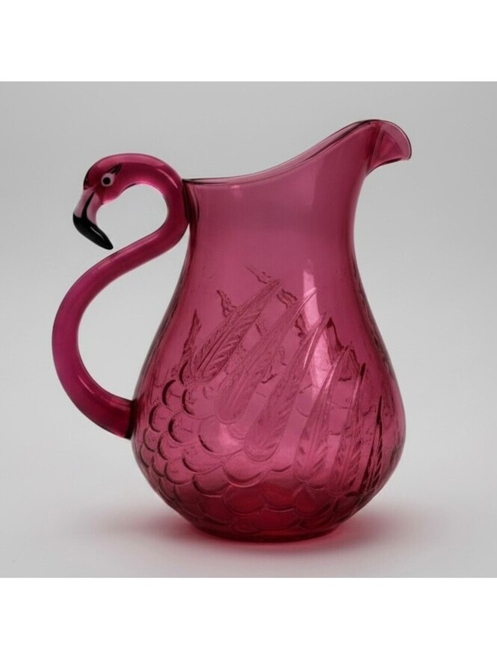 Pink Flamingo Pitcher Plastic Acrylic Figural Bird Handle Tropical 8"
